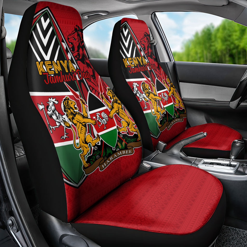Kenya Jamhuri Day Car Seat Cover Harambee Spirit Lion Flag Tribal