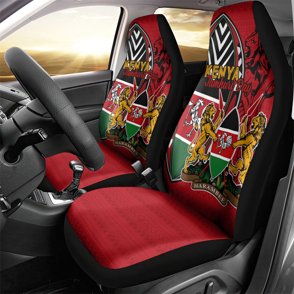 Kenya Jamhuri Day Car Seat Cover Harambee Spirit Lion Flag Tribal