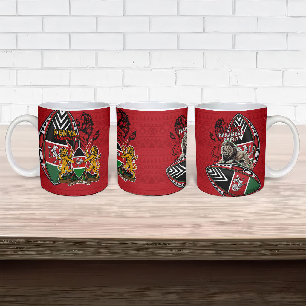 Kenya Jamhuri Day Ceramic Mug Harambee Spirit Lion Flag Tribal