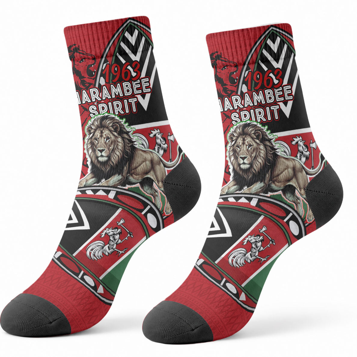 Kenya Jamhuri Day Crew Socks Harambee Spirit Lion Flag Tribal