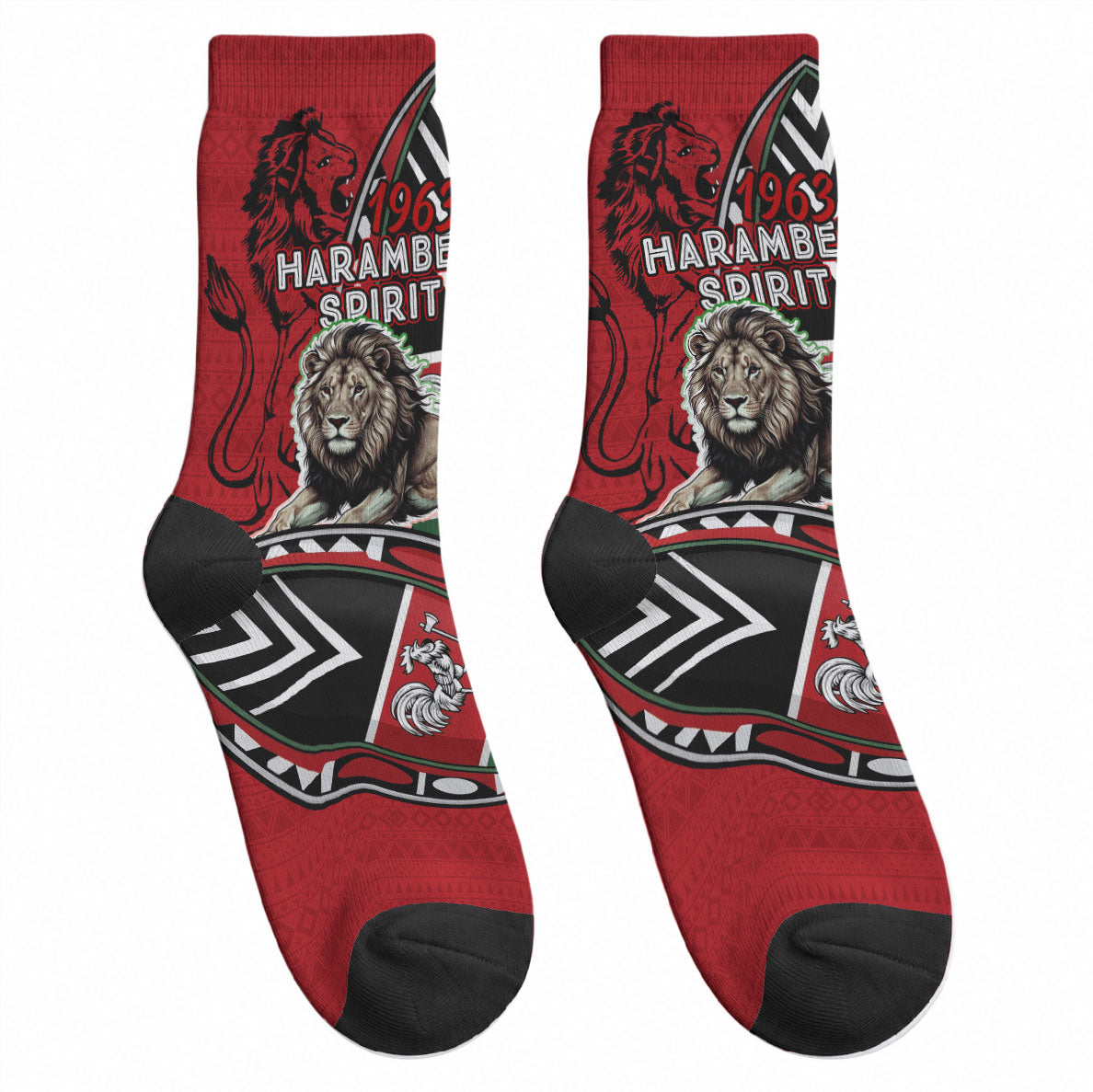 Kenya Jamhuri Day Crew Socks Harambee Spirit Lion Flag Tribal