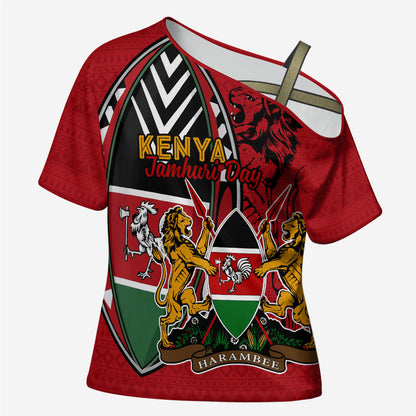 Kenya Jamhuri Day Cross Shoulder Shirt Harambee Spirit Lion Flag Tribal