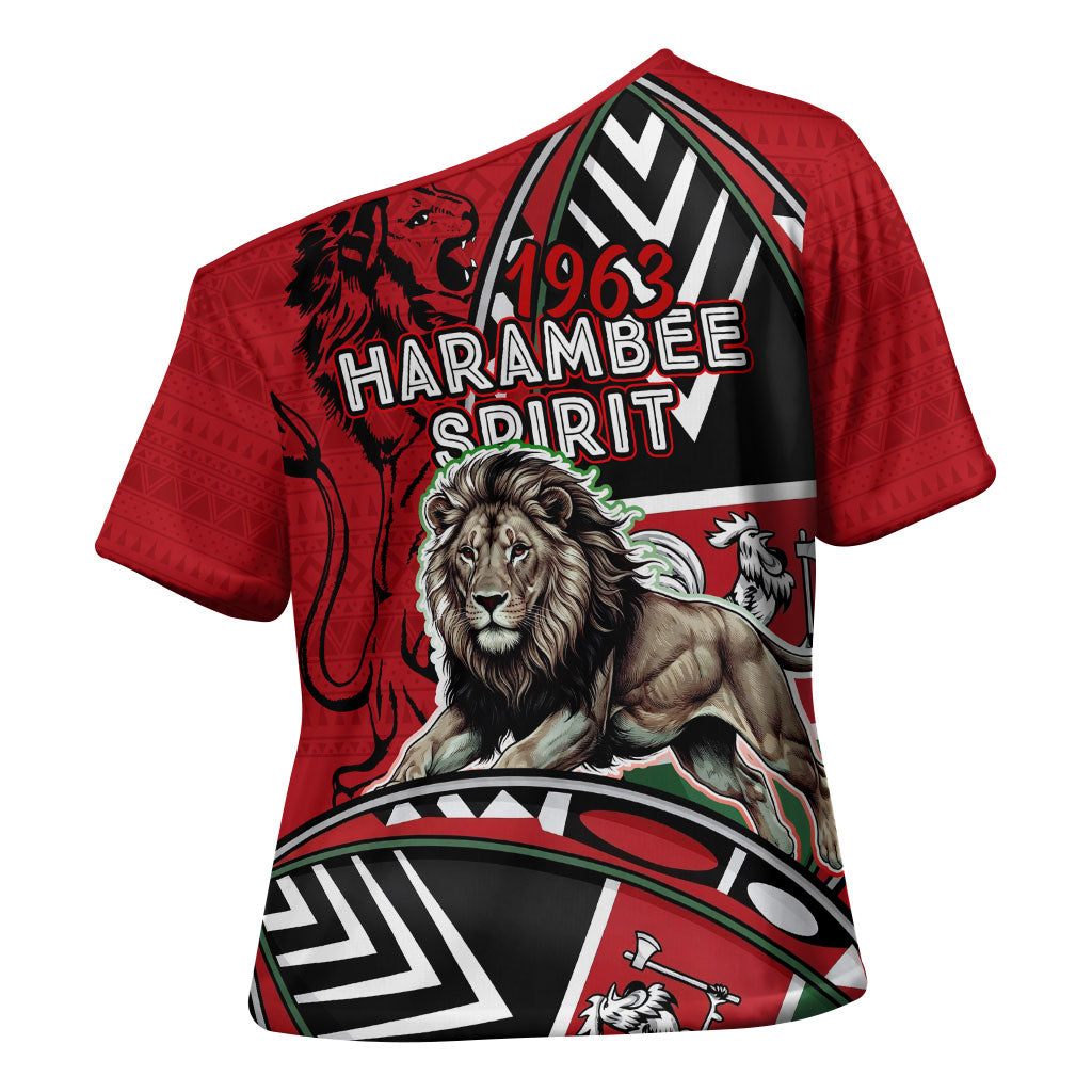 Kenya Jamhuri Day Cross Shoulder Shirt Harambee Spirit Lion Flag Tribal
