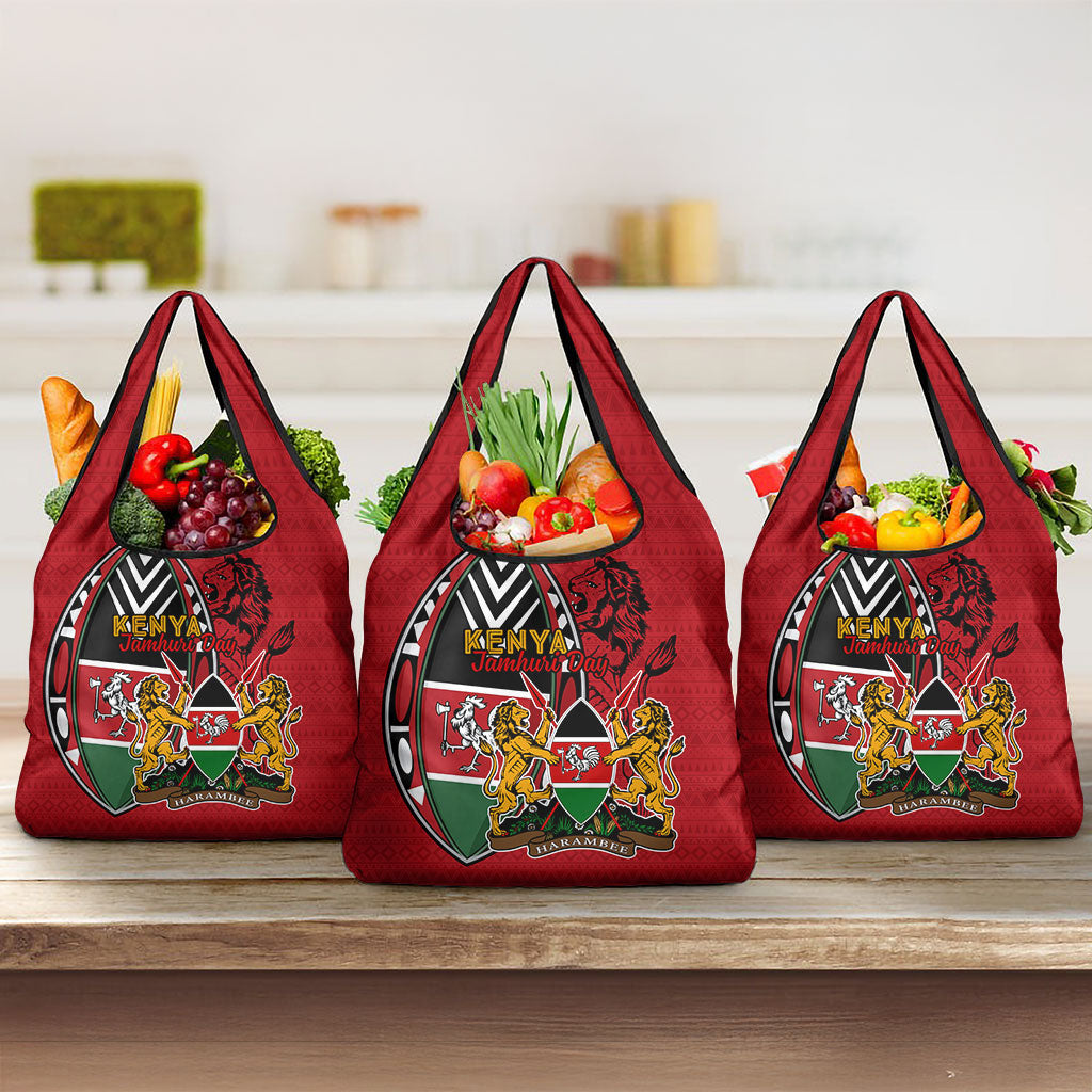 Kenya Jamhuri Day Grocery Bag Harambee Spirit Lion Flag Tribal