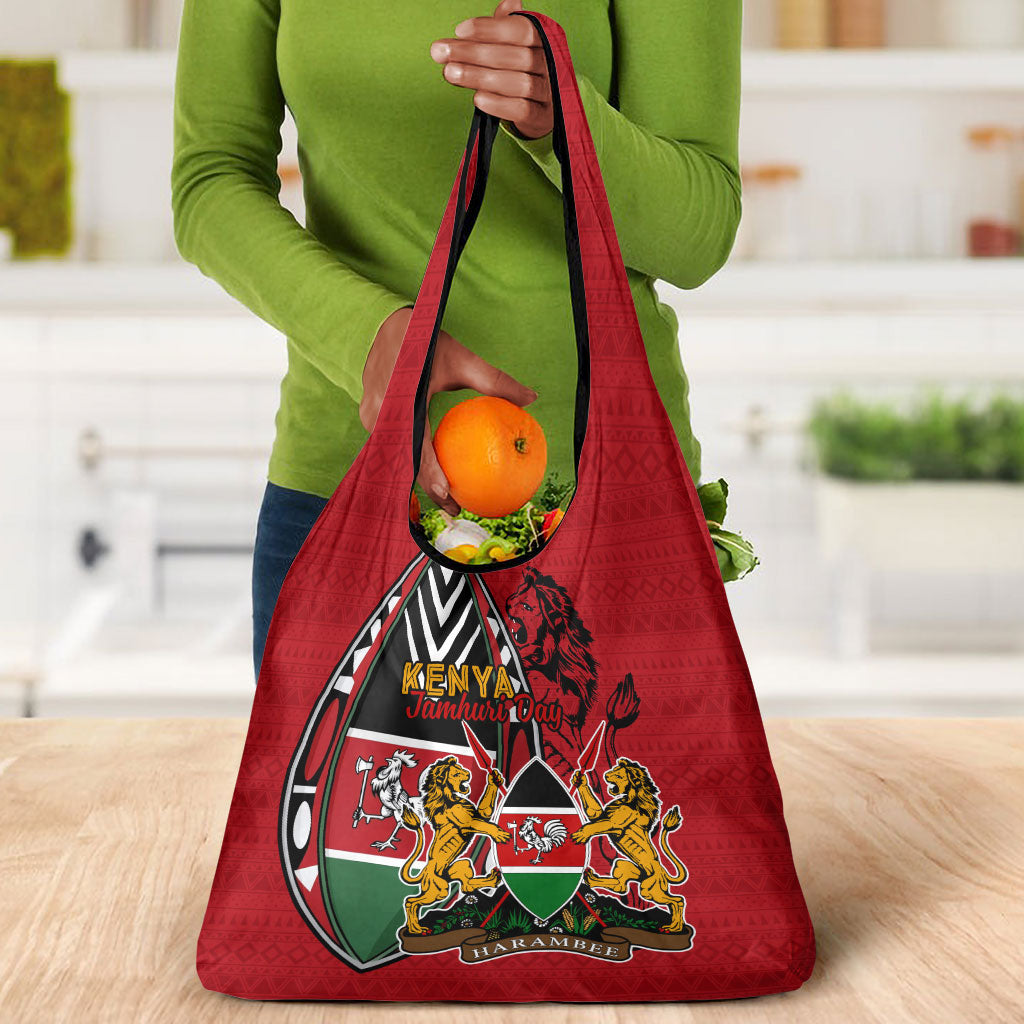 Kenya Jamhuri Day Grocery Bag Harambee Spirit Lion Flag Tribal