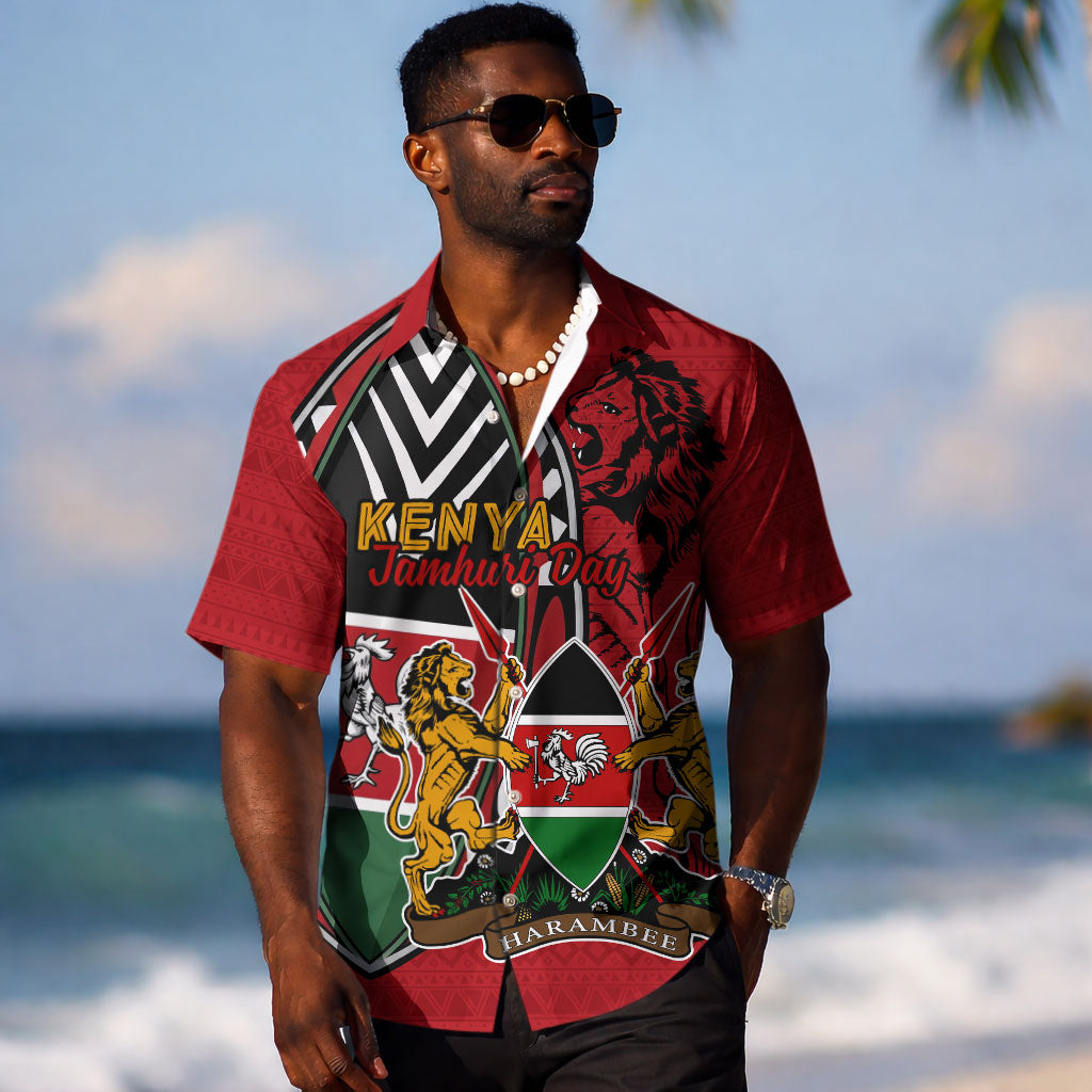 Kenya Jamhuri Day Hawaiian Shirt Harambee Spirit Lion Flag Tribal