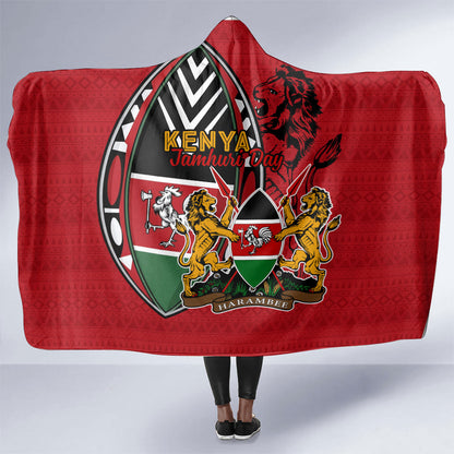 Kenya Jamhuri Day Hooded Blanket Harambee Spirit Lion Flag Tribal
