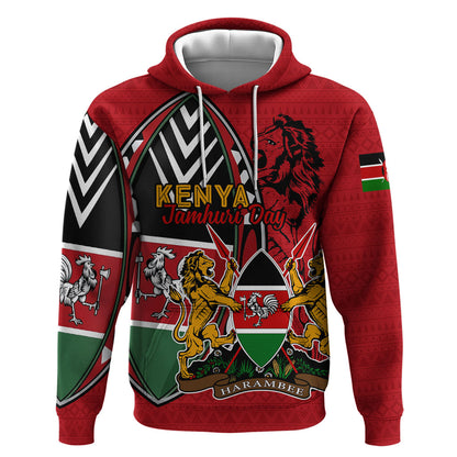 Kenya Jamhuri Day Hoodie Harambee Spirit Lion Flag Tribal