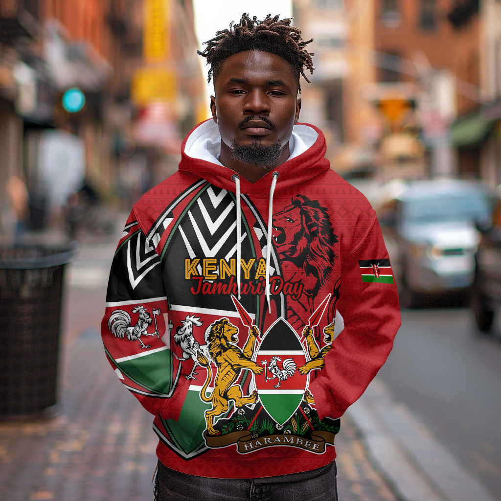 Kenya Jamhuri Day Hoodie Harambee Spirit Lion Flag Tribal