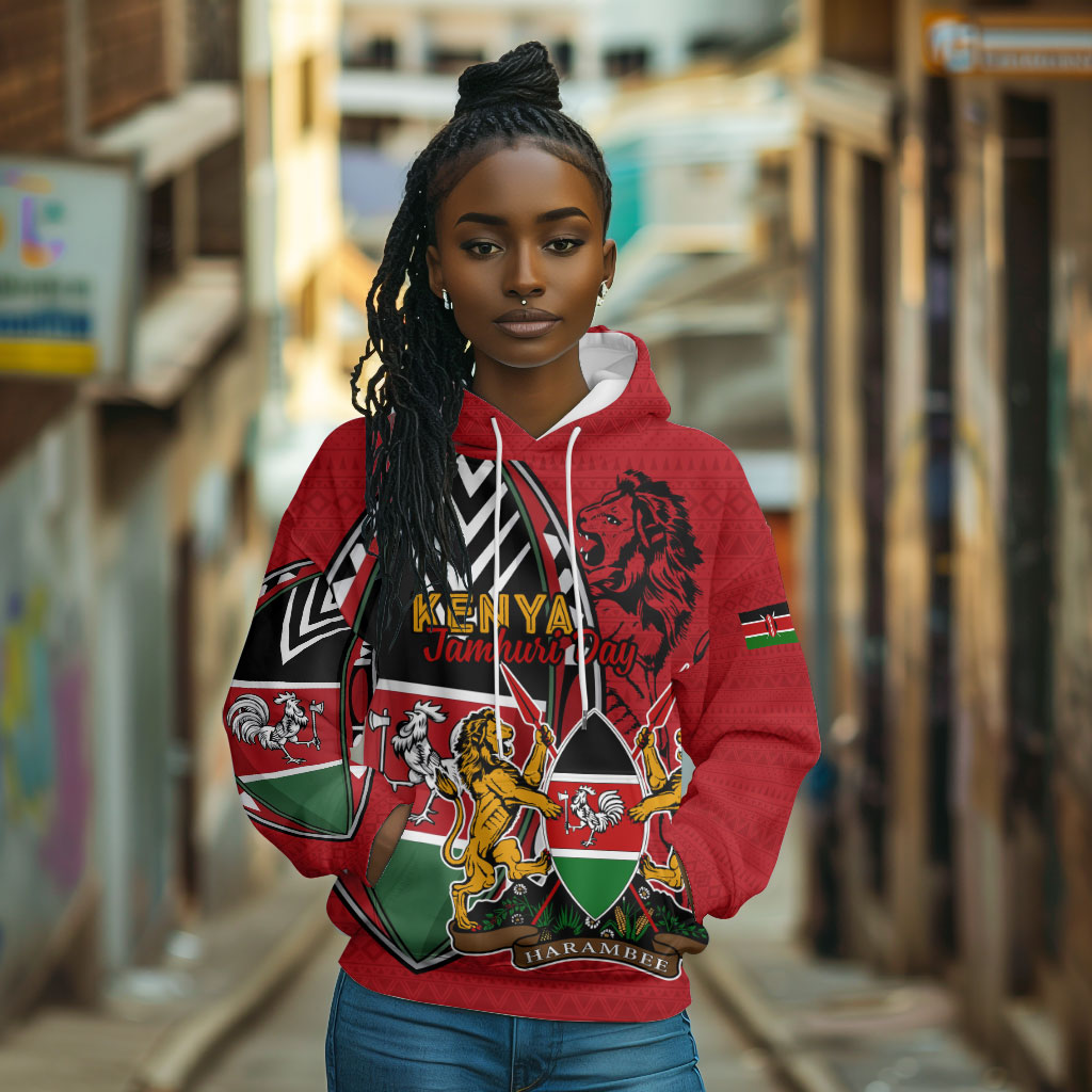 Kenya Jamhuri Day Hoodie Harambee Spirit Lion Flag Tribal