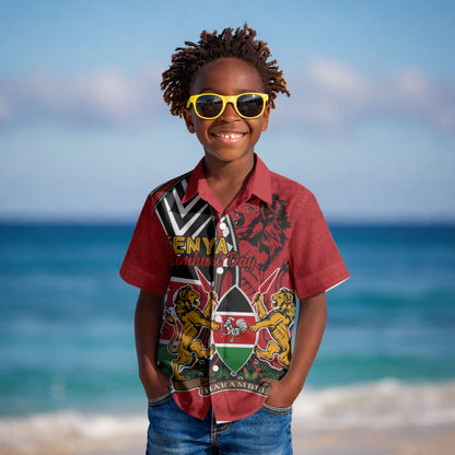 Kenya Jamhuri Day Kid Hawaiian Shirt Harambee Spirit Lion Flag Tribal