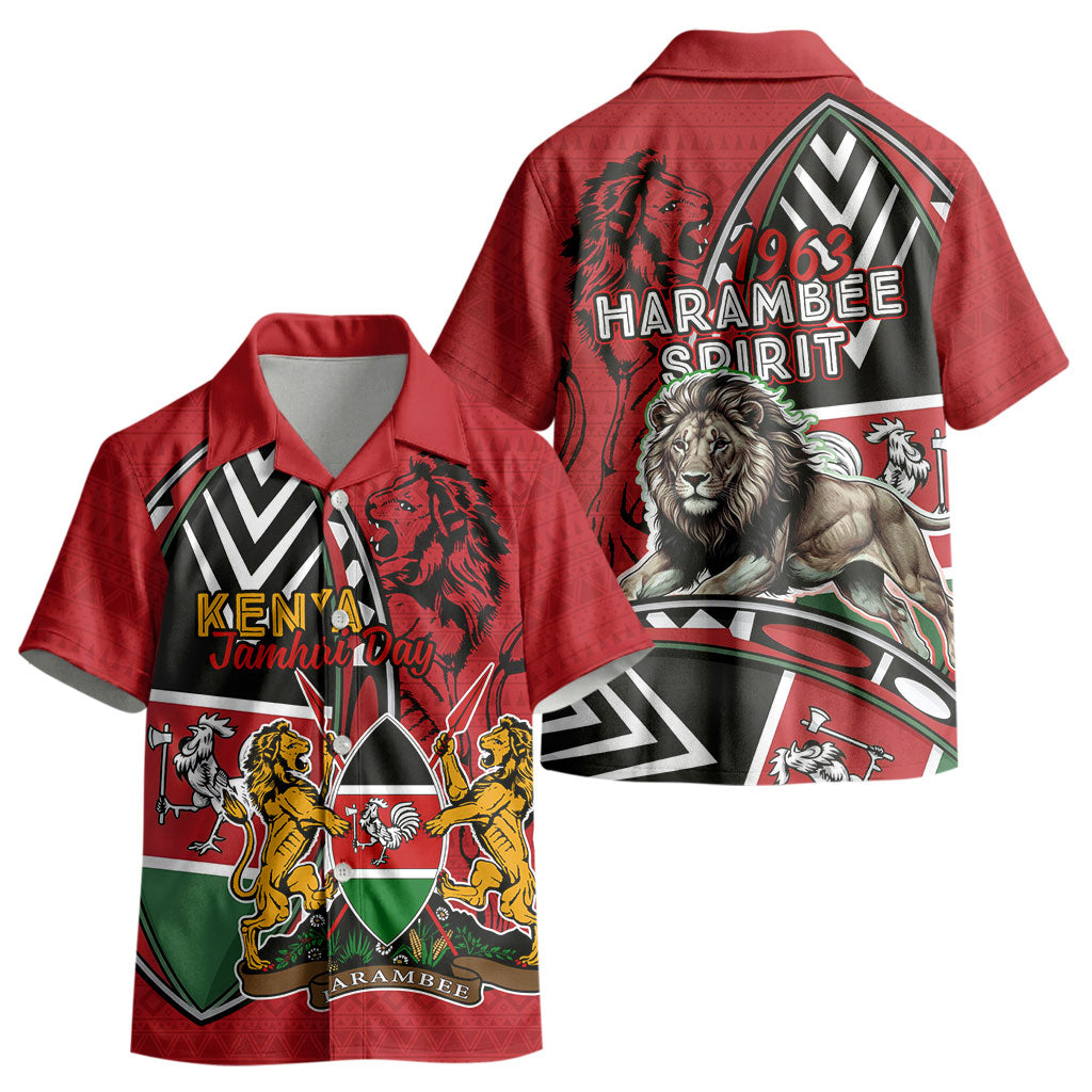 Kenya Jamhuri Day Kid Hawaiian Shirt Harambee Spirit Lion Flag Tribal