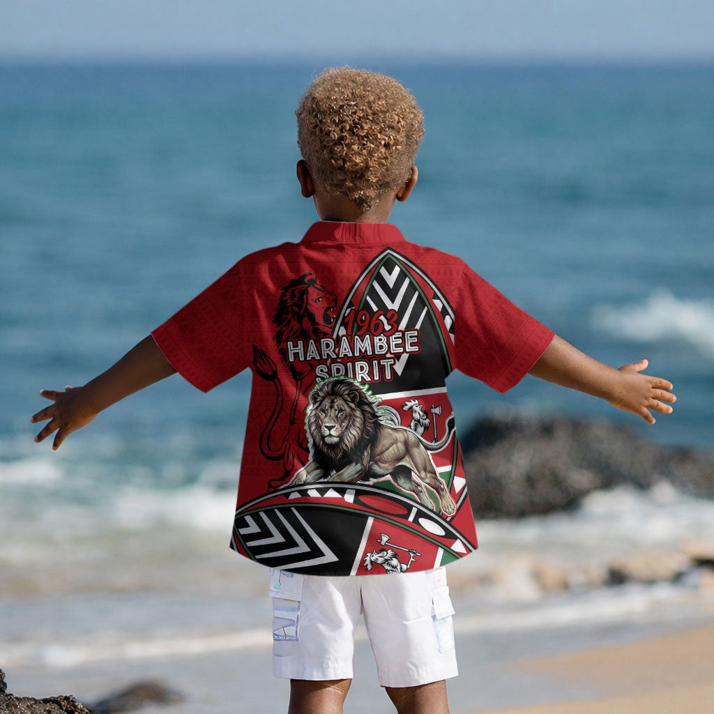 Kenya Jamhuri Day Kid Hawaiian Shirt Harambee Spirit Lion Flag Tribal