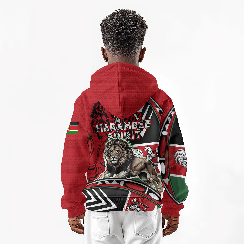 Kenya Jamhuri Day Kid Hoodie Harambee Spirit Lion Flag Tribal