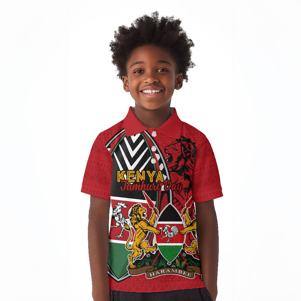 Kenya Jamhuri Day Kid Polo Shirt Harambee Spirit Lion Flag Tribal