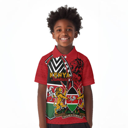 Kenya Jamhuri Day Kid Polo Shirt Harambee Spirit Lion Flag Tribal