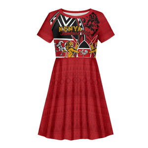 Kenya Jamhuri Day Kid Short Sleeve Dress Harambee Spirit Lion Flag Tribal