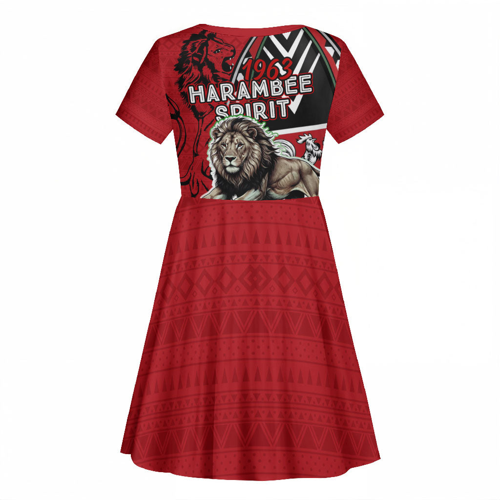 Kenya Jamhuri Day Kid Short Sleeve Dress Harambee Spirit Lion Flag Tribal