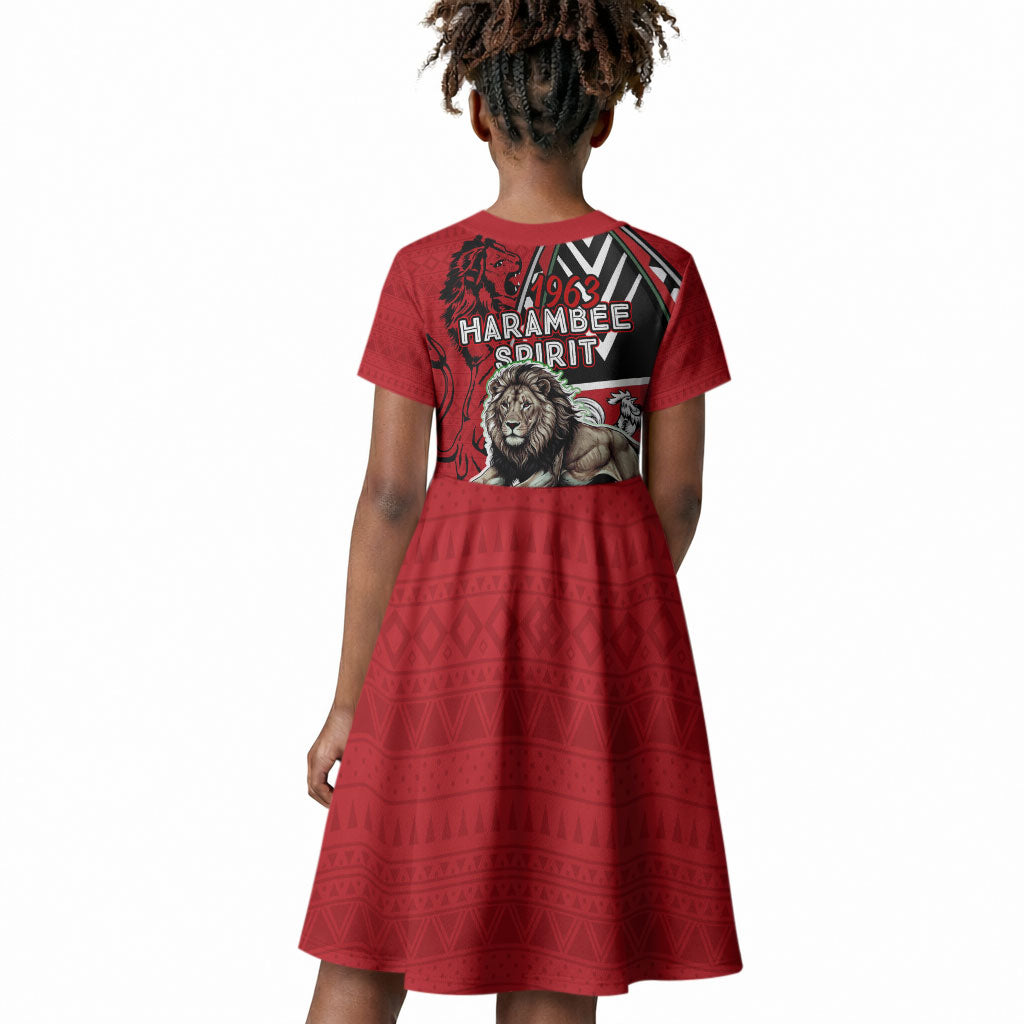 Kenya Jamhuri Day Kid Short Sleeve Dress Harambee Spirit Lion Flag Tribal