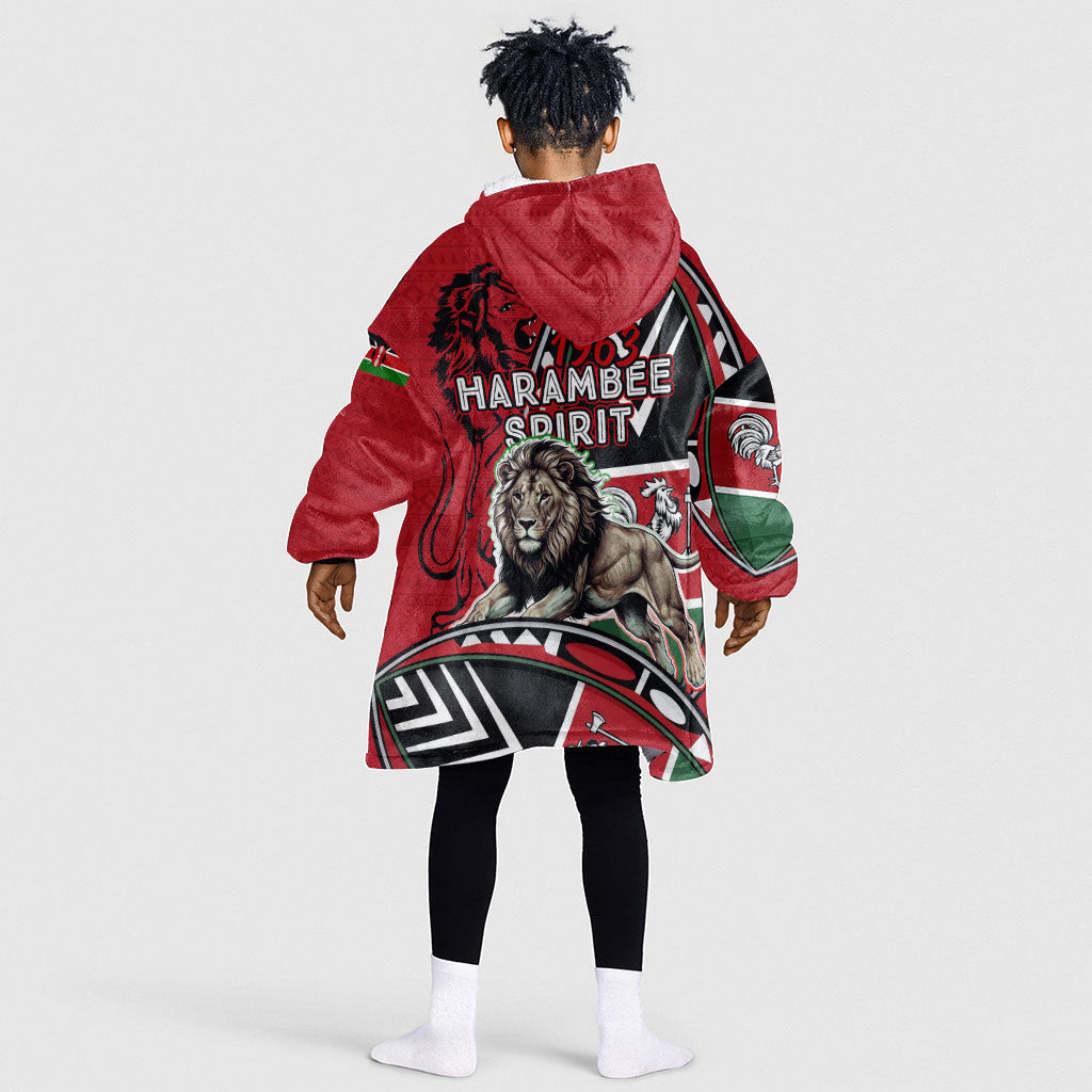 Kenya Jamhuri Day Kid Wearable Blanket Hoodie Harambee Spirit Lion Flag Tribal