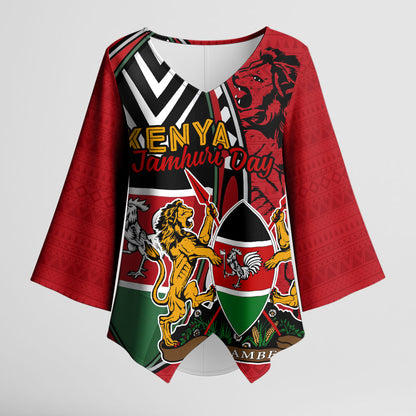Kenya Jamhuri Day Kimono Sleeve Blouse Harambee Spirit Lion Flag Tribal