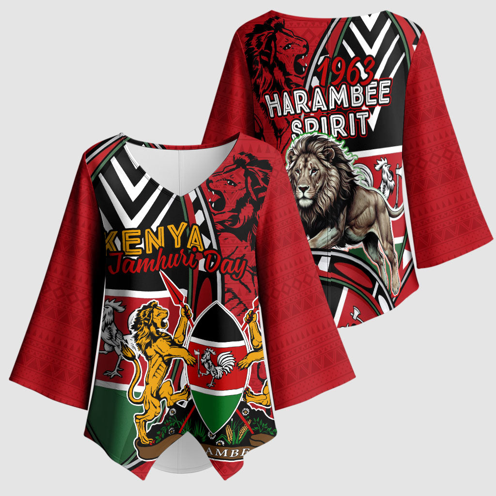 Kenya Jamhuri Day Kimono Sleeve Blouse Harambee Spirit Lion Flag Tribal