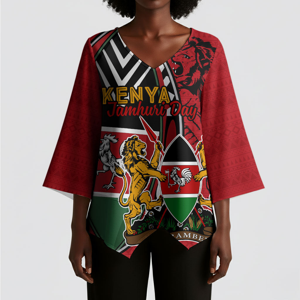 Kenya Jamhuri Day Kimono Sleeve Blouse Harambee Spirit Lion Flag Tribal