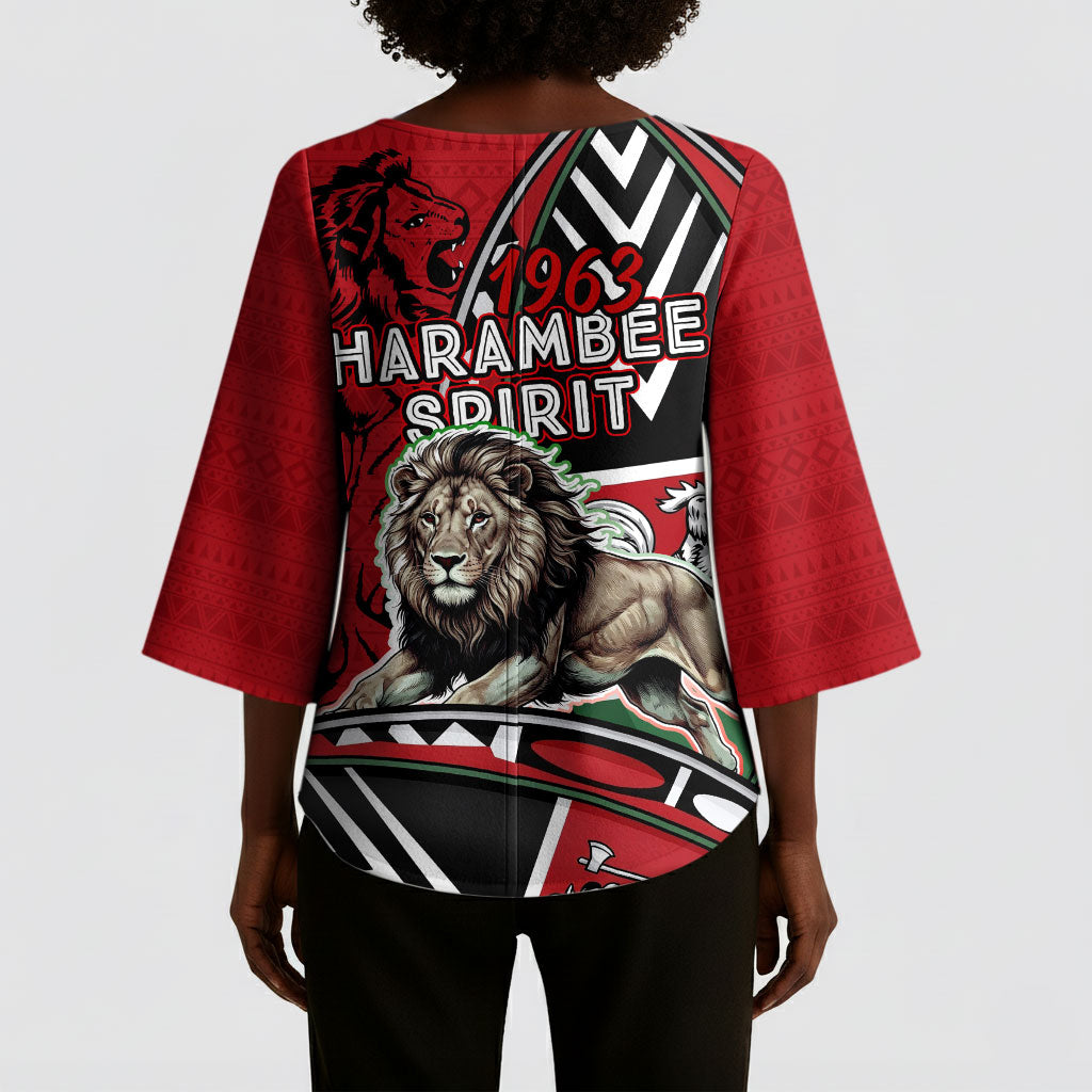 Kenya Jamhuri Day Kimono Sleeve Blouse Harambee Spirit Lion Flag Tribal