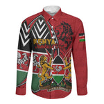 Kenya Jamhuri Day Long Sleeve Button Shirt Harambee Spirit Lion Flag Tribal