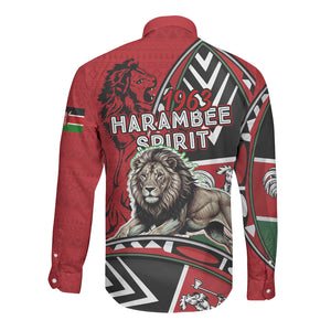Kenya Jamhuri Day Long Sleeve Button Shirt Harambee Spirit Lion Flag Tribal