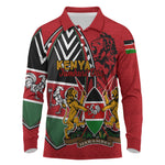 Kenya Jamhuri Day Long Sleeve Polo Shirt Harambee Spirit Lion Flag Tribal