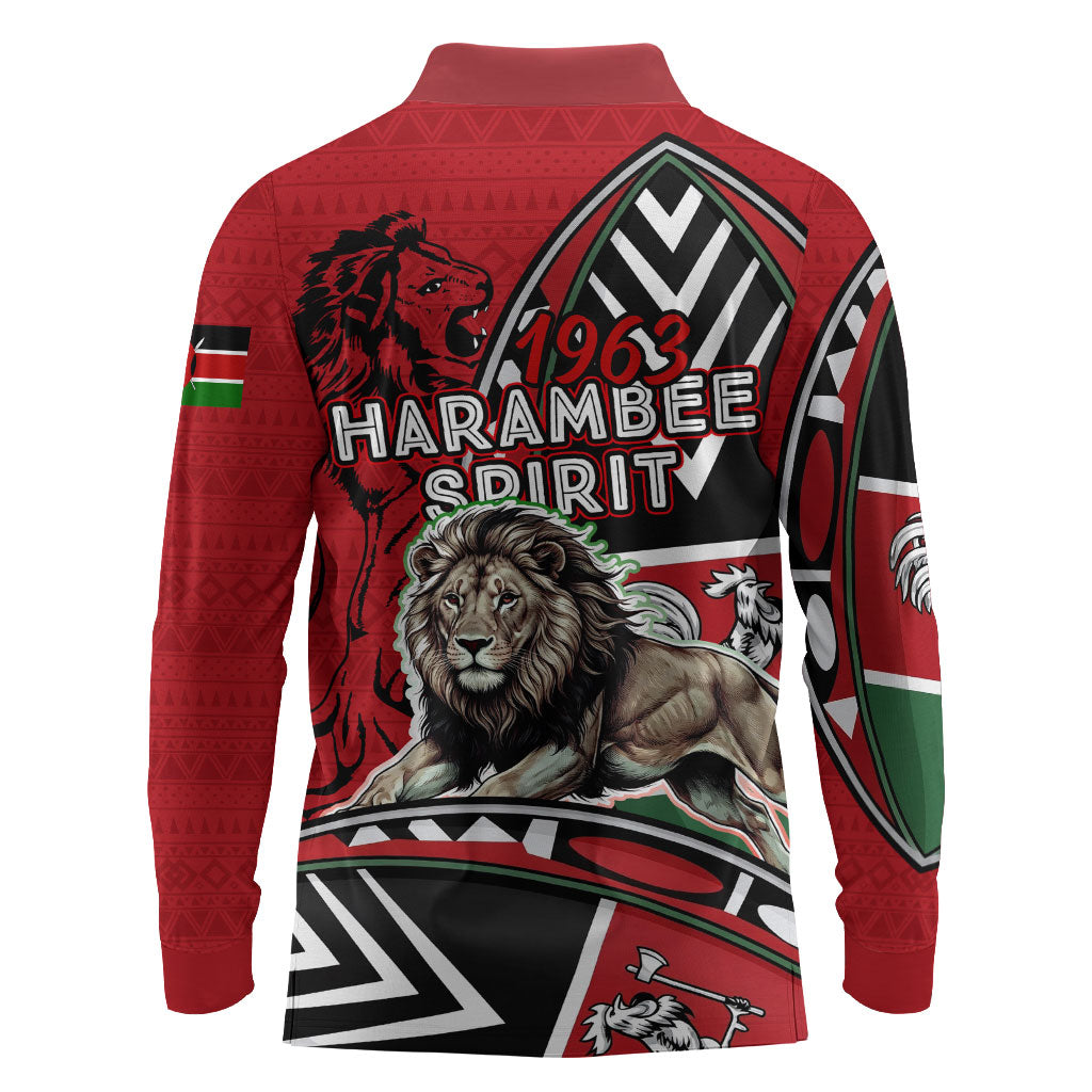 Kenya Jamhuri Day Long Sleeve Polo Shirt Harambee Spirit Lion Flag Tribal