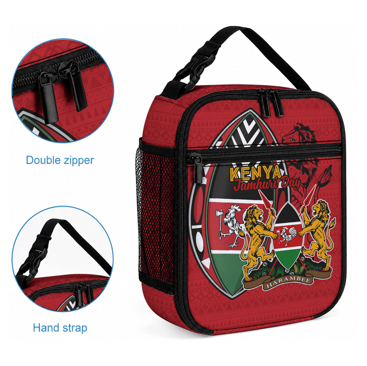 Kenya Jamhuri Day Lunch Bag Harambee Spirit Lion Flag Tribal