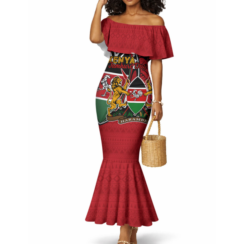 Kenya Jamhuri Day Mermaid Dress Harambee Spirit Lion Flag Tribal