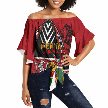 Kenya Jamhuri Day Off Shoulder Wrap Waist Top Harambee Spirit Lion Flag Tribal