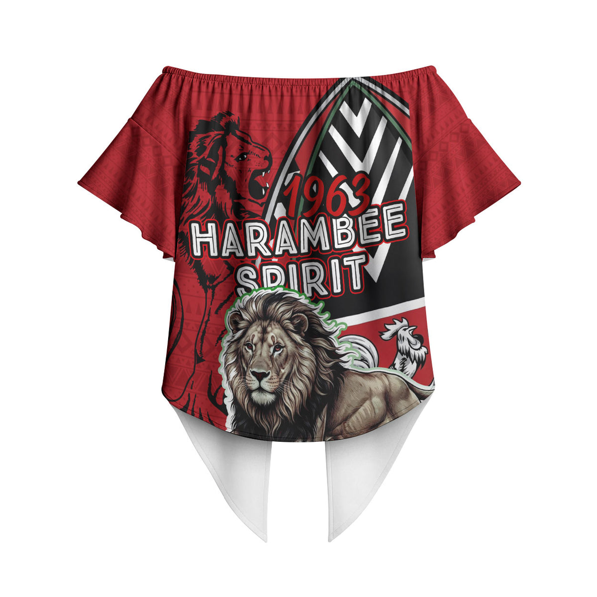Kenya Jamhuri Day Off Shoulder Wrap Waist Top Harambee Spirit Lion Flag Tribal