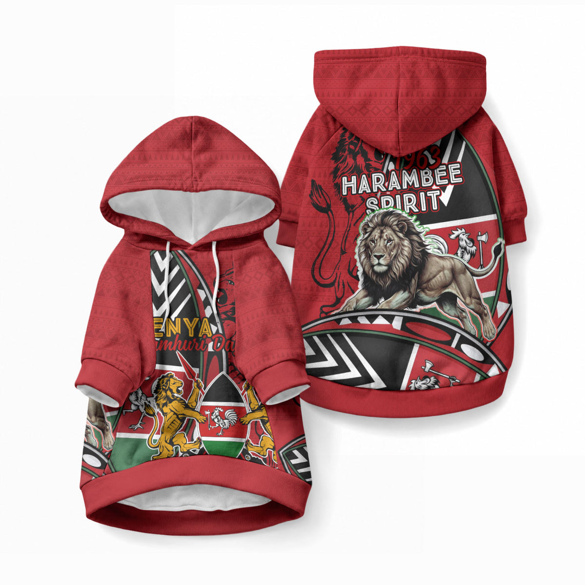 Kenya Jamhuri Day Pet Hoodie Harambee Spirit Lion Flag Tribal