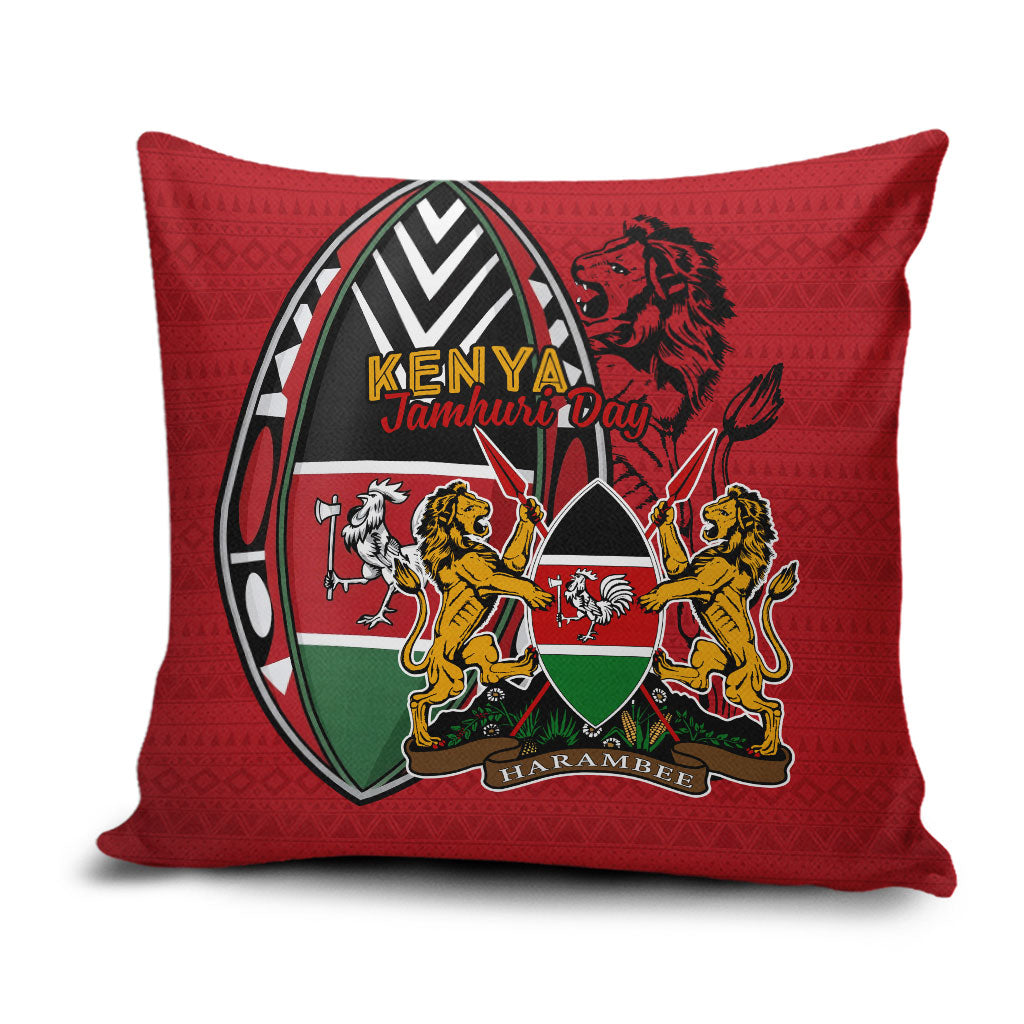 Kenya Jamhuri Day Pillow Cover Harambee Spirit Lion Flag Tribal