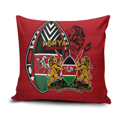 Kenya Jamhuri Day Pillow Cover Harambee Spirit Lion Flag Tribal