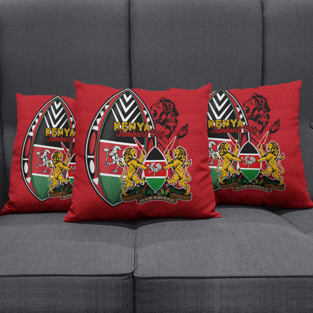 Kenya Jamhuri Day Pillow Cover Harambee Spirit Lion Flag Tribal
