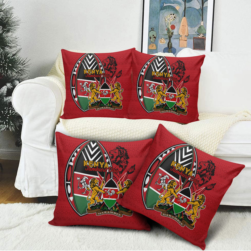 Kenya Jamhuri Day Pillow Cover Harambee Spirit Lion Flag Tribal
