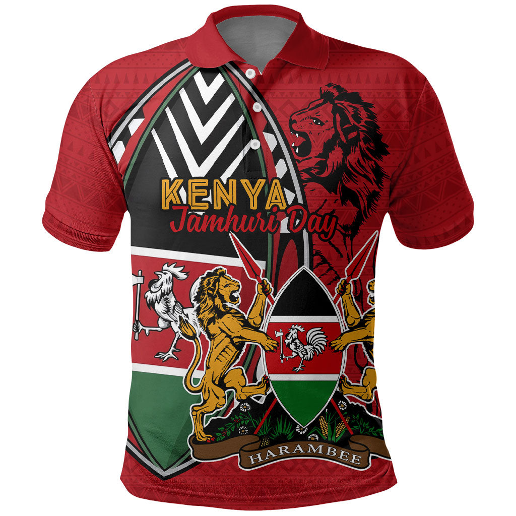 Kenya Jamhuri Day Polo Shirt Harambee Spirit Lion Flag Tribal