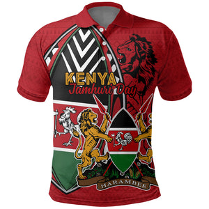Kenya Jamhuri Day Polo Shirt Harambee Spirit Lion Flag Tribal