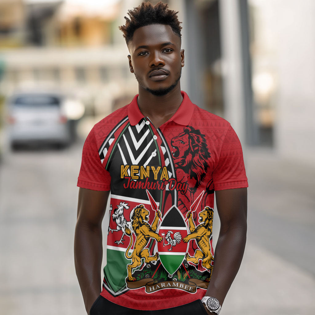 Kenya Jamhuri Day Polo Shirt Harambee Spirit Lion Flag Tribal