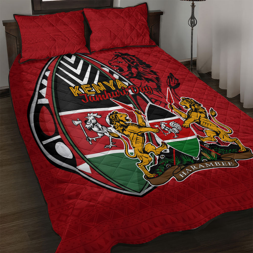 Kenya Jamhuri Day Quilt Bed Set Harambee Spirit Lion Flag Tribal