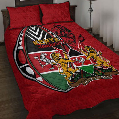 Kenya Jamhuri Day Quilt Bed Set Harambee Spirit Lion Flag Tribal