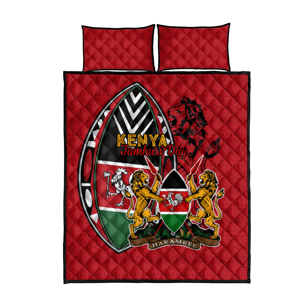 Kenya Jamhuri Day Quilt Bed Set Harambee Spirit Lion Flag Tribal