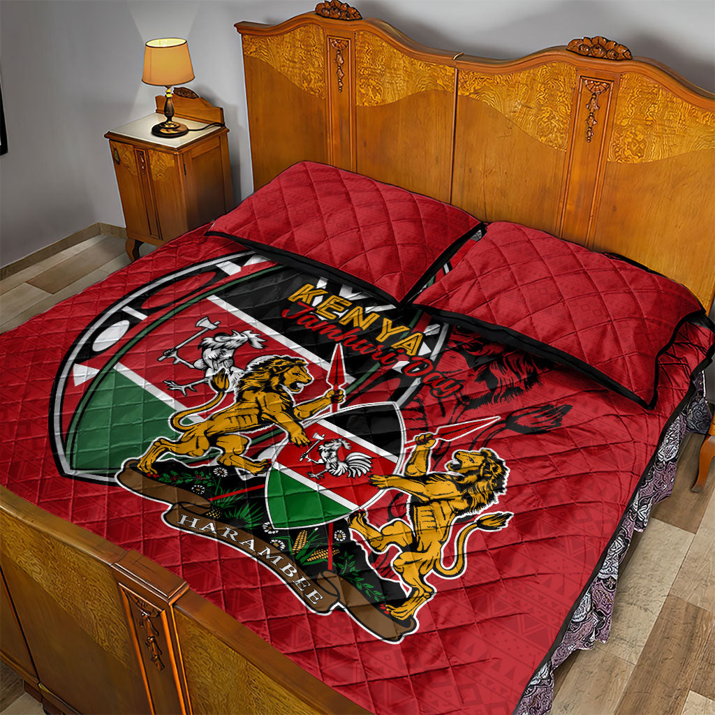 Kenya Jamhuri Day Quilt Bed Set Harambee Spirit Lion Flag Tribal