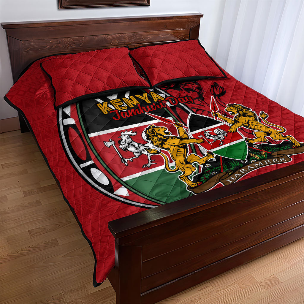 Kenya Jamhuri Day Quilt Bed Set Harambee Spirit Lion Flag Tribal