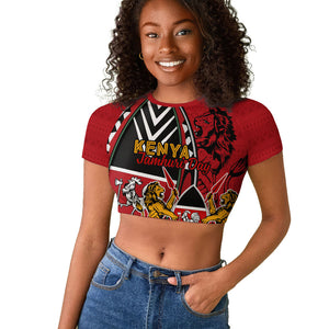 Kenya Jamhuri Day Raglan Cropped T shirt Harambee Spirit Lion Flag Tribal